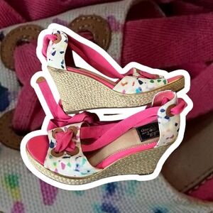 8.5 Sperry Women's Espadrille Wedge‎ Sandal Y2K Boho Vacation Beach Pink White